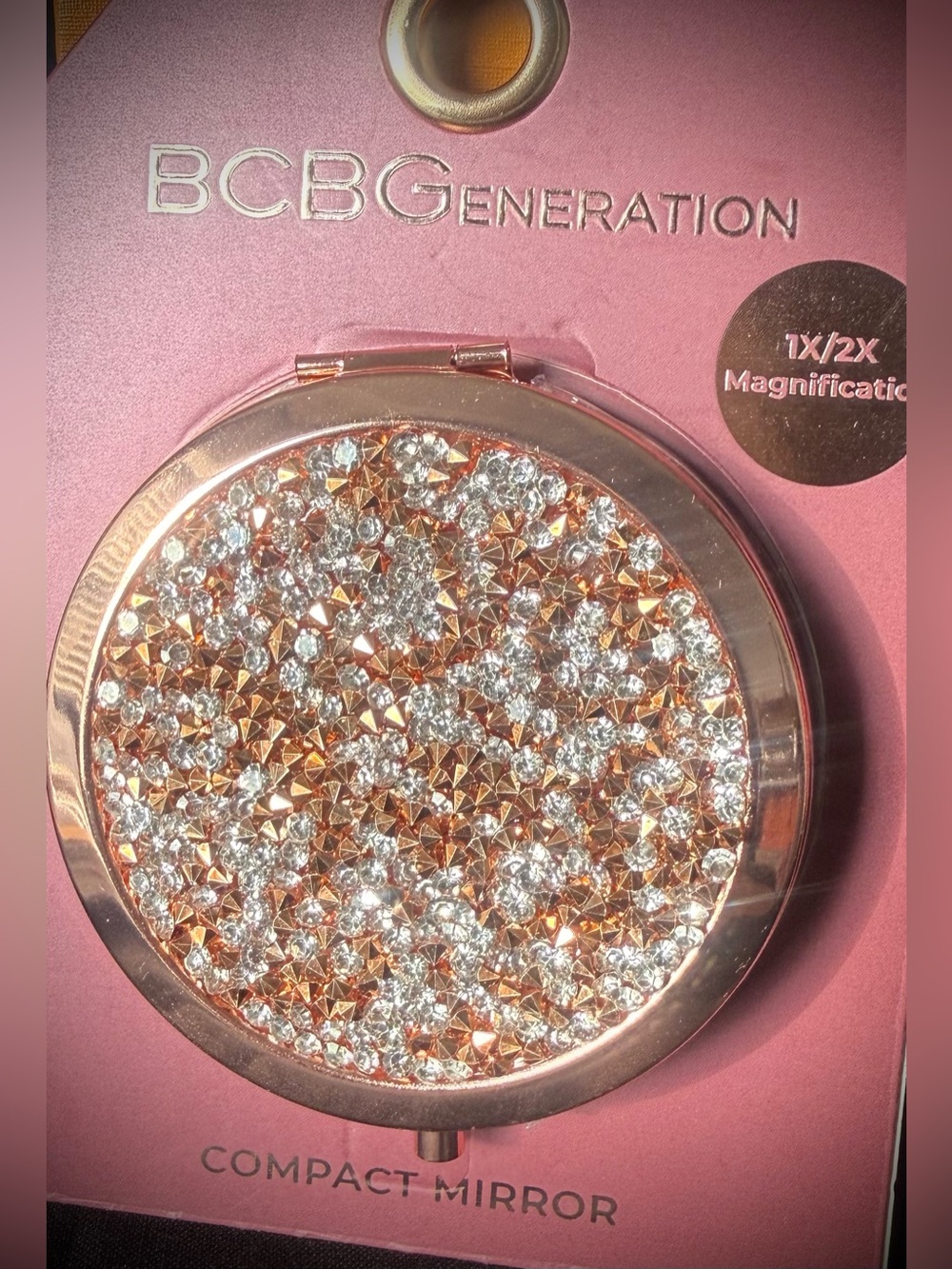BCBGeneration Rose Gold Crystal Compact Mirror